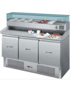 MESA FRÖA PARA PIZZA  CON VITRINA DE INGREDIENTES FONDO 800MM MEDIDAS L1510XF800XA1000MM MOD  PZ 2600+VRX1500/                  