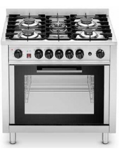 COCINA 5 FUEGOS GAS  CON HORNO ELÉCTRICO ACERO INOX. 900X655X850 ROMAG MOD. EKC-96-3