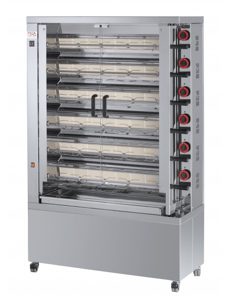 ASADOR DE POLLOS A GAS 6 ESPADAS CON SOPORTE RUEDAS FECA MOD 630EKO
