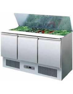 MESA REFRIGERACIÓN GM 1/1 INOX CON CUBETAS Y TRES PUERTAS MOD MEF-135