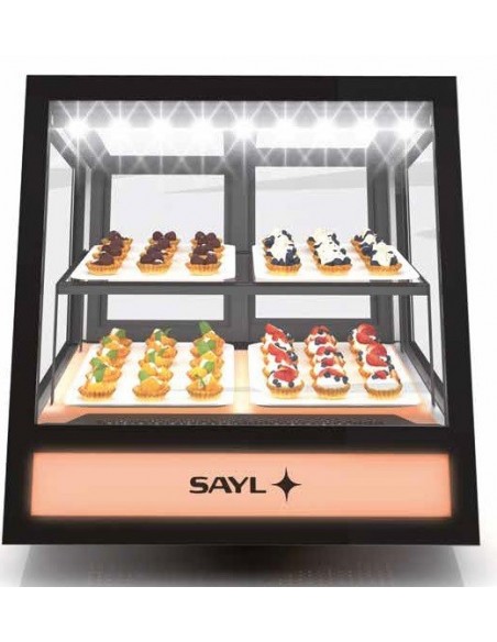 VITRINA SOBREMESA ACRISTALADA , LUZ LED, SAYL MOD QBO, MEDIDAS L 620 X 670 X 670 MM