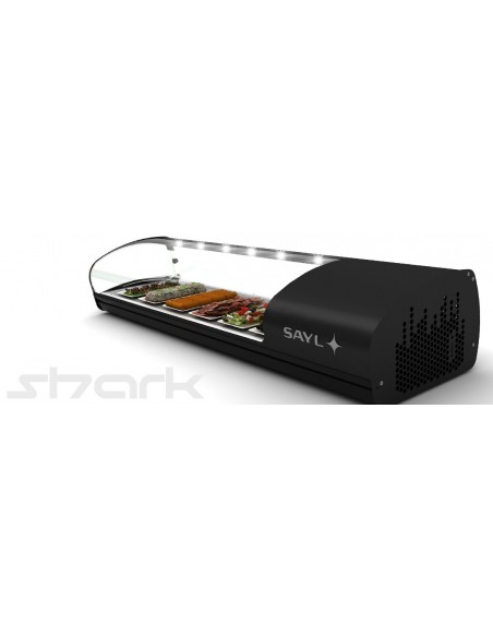 VITRINA TAPAS REFRIGERADA, CRISTAL CURVO, 6 BANDEJAS GN 1/3, SAYL SERIE SHARK MOD SK6