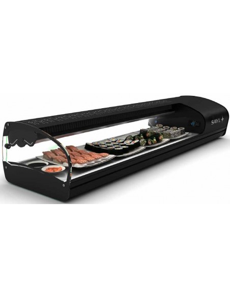 VITRINA ESPECIAL SUSHI, CRISTAL CURVO, 6 BANDEJAS GN 1/3, LUZ LED, SAYL SERIE SHARK MOD SK6S