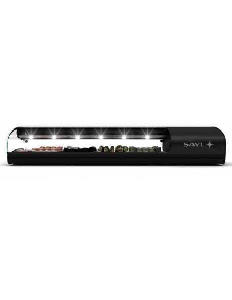 VITRINA ESPECIAL SUSHI, CRISTAL CURVO, 6 BANDEJAS GN 1/3, LUZ LED, SAYL SERIE SHARK MOD SK6S