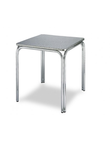 MESA ALUMINIO DOBLE PATA ,TABLERO INOX DE 60 X 60 CM MOD 382