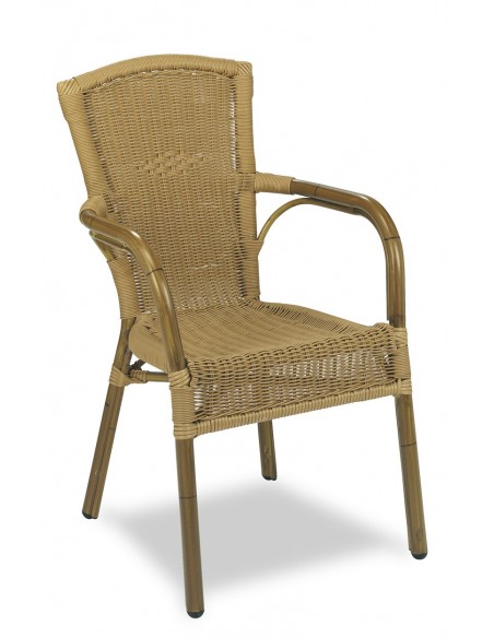 SILLÓN PARA EXTERIOR,ARMAZÓN DE ALUMINIO Y MÉDULA COLOR MIEL MOD 264M