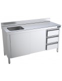 MESA FREGADERA CON PUERTAS CORREDERAS Y CAJONES, FONDO 600 MM, REF FCDPB614