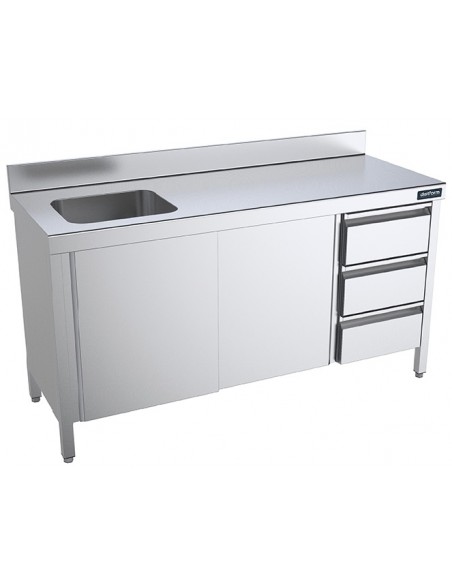 MESA FREGADERA CON PUERTAS CORREDERAS Y CAJONES, FONDO 600 MM, REF FCDPB614