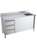 MESA FREGADERA CON PUERTAS CORREDERAS Y CAJONES, FONDO 600 MM, REF FCDPB614