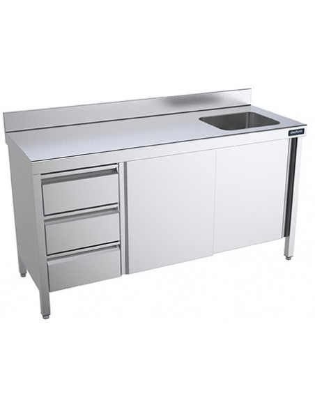 MESA FREGADERA CON PUERTAS CORREDERAS Y CAJONES, FONDO 600 MM, REF FCDPB614