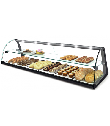 VITRINA EXPOSITORA 2 PISOS NEUTRA SIN LUZ CON BASE INOX  A840XF380X290MM MOD E24