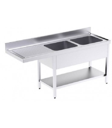FREGADERO A1600XF600XH850 DOS CUBETAS ESCURRIDOR Y ESTANTE ESPECIAL LAVAVAJILLAS ,ACERO INOX  MOD.FBLE2+E