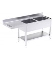 FREGADERO A1800XF600XH850 DOS CUBETAS ESCURRIDOR Y ESTANTE ESPECIAL LAVAVAJILLAS ,ACERO INOX  MOD.FBILE618