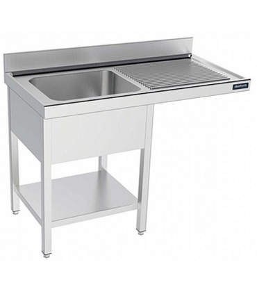 FREGADERO INOX. L1400XF700XA850 1 CUBETA+ESCURRIDOR CON ESTANTE -ESPECIAL LAVAVAJILLAS- MOD. FBDLE714