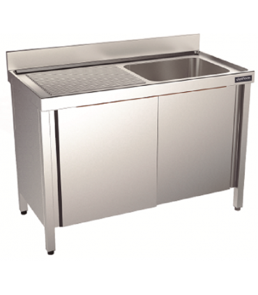 MUEBLE FREGADERO 1200X600X850mm 1 CUBETA+1 ESCURR. ACERO INOX. CON PUERTAS REF.FBPI6120