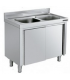 MUEBLE FREGADERO 1000X600X850mm 2 CUBETAS ACERO INOX,CON PUERTAS REF.FBP06100