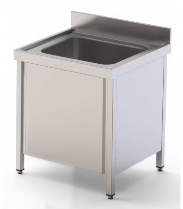 MUEBLE FREGADERO 600X600X850mm 1 CUBETA+PUERTA ABATIBLE ACERO INOX. MOD. FBP06060