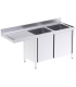 MUEBLE FREGADERO 1800X600X850mm 2 CUBETA+1 ESCURR. CON PUERTAS CORREDERAS ESPACIO LAVAVAJILLAS ACERO INOX. MOD. FBPIL618