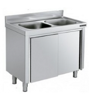 MUEBLE FREGADERO 1400X700X850mm 2 CUBETAS ACERO INOX,CON PUERTAS REF.FBP27140