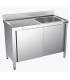 MUEBLE FREGADERO 1400X700X850mm 1 CUBETA+1 ESCURR.ACERO INOX,CON PUERTAS REF.FBPI7140