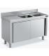 MUEBLE FREGADERO 1600X700X850mm 2 CUBETA+1 ESCURR. ACERO INOX CON PUERTAS REF. FBPI7160