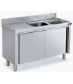 MUEBLE FREGADERO 1600X700X850mm 2 CUBETA+1 ESCURR. ACERO INOX CON PUERTAS REF. FBPI7160