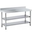 MESA FONDO 700MM MURAL(VER MEDIDAS) ACERO INOX. CON 2 ESTANTES MOD MMF700-2E