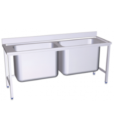 FREGADERO INOX EXTRA GRAN CAPACIDAD DE 2 CUBETAS DE MEDIDAS EXTERIORES 2000 X 600 X 850 MM, FRICOSMOS REF 054018