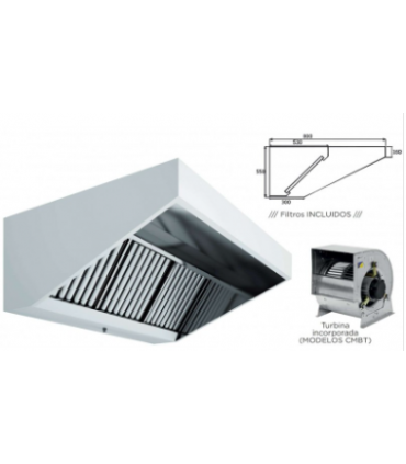 CAMPANA MURAL SNACK TECHO BAJO ELEVADO FONDO 800 CON TURBINA DE 1500X800X550H MM AVEIRO A15080CMBT