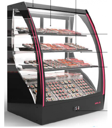 VITRINA CERRADA REFRIGERADA CRISTAL CURVO, ILUMINACION LED, SAYL MOD PAK-CAC