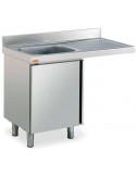 MUEBLE FREGADERO 1400X600X850mm 1 CUBETA+1 ESCURR. CON PUERTAS CORREDERAS ESPACIO LAVAVAJILLAS ACERO INOX. MOD. FBPIL614