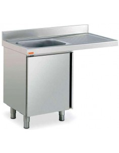 MUEBLE FREGADERO 1400X600X850mm 1 CUBETA+1 ESCURR. CON PUERTAS CORREDERAS ESPACIO LAVAVAJILLAS ACERO INOX. MOD. FBPIL614