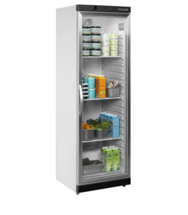 ARMARIO FRIGORÍFICO BLANCO PUERTA DE CRISTAL TEFCOLD MEDIDAS L600xF585xA1850 MODELO UR400G