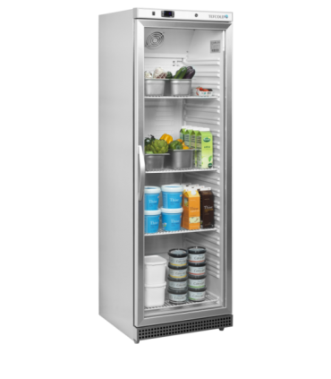 ARMARIO FRIGORÍFICO INOXIDABLE PUERTA DE CRISTAL TEFCOLD MEDIDAS L600xF585xA1850 MODELO UR400SG