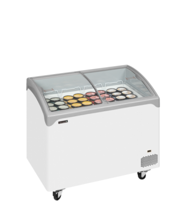 CONGELADOR HORIZONTAL CON TAPAS CORREDERAS CRISTAL CURVO LUZ LED TEFCOLD MOD NIC301SCEB, MEDIDAS L1030 x F650 x A918 MM.