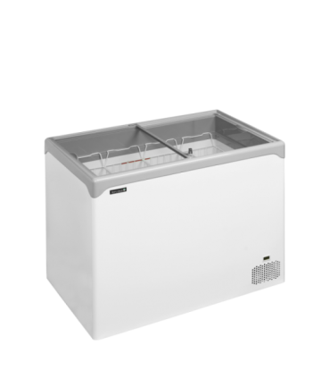 CONGELADOR HORIZONTAL CON TAPAS CORREDERAS CRISTAL PLANO TEFCOLD MOD. NIC301SC, MEDIDAS L1030 x F650 x A918 MM.