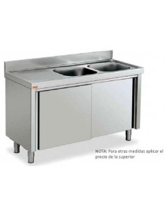 MUEBLE FREGADERO 1600X700X850mm 2 CUBETA+1 ESCURR. CON PUERTAS ACERO INOX. MOD. 1073016+FREG                                    