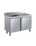 MUEBLE FREGADERO 1000X700X850mm 1 CUBETA+1 ESCURR. CON PUERTAS ACERO INOX. MOD. 1073010+FREG                                    