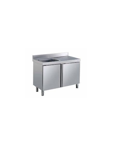 MUEBLE FREGADERO 1000X700X850mm 1 CUBETA+1 ESCURR. CON PUERTAS ACERO INOX. MOD. 1073010+FREG                                    
