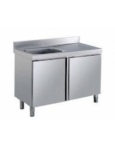 MUEBLE FREGADERO 1400X700X850mm 2 CUBETA CON PUERTAS ACERO INOX. MOD. 1073014+FREG                                              