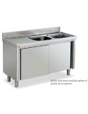 MUEBLE FREGADERO 1800X700X850mm 2 CUBETA+1 ESCURR. CON PUERTAS ACERO INOX. MOD. 1073018+FREG                                    