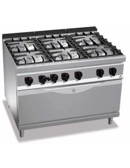 COCINA 6 FUEGOS CON HORNO MAXI A1200XF700XH900MM 43,5 KWS ACERO INOX. BERTOïS  MOD G7F6+T                                       