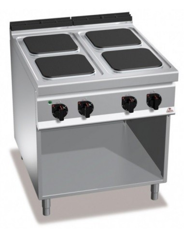 COCINA 4 FUEGOS ELÉCTRICA SIN HORNO A800XF700XH900MM 10,4 KWS 400V ACERO  INOX. BERTO´S MOD E7PQ4M