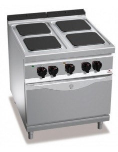COCINA 4 FUEGOS ELCTRICA CON HORNO GN1/1 A800XF700XH900MM 13,9 KWS 400V ACERO INOX. BERTOïS  MOD E7PQ4+FE1                     