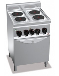 COCINA 4 FUEGOS ELCTRICA CON HORNO GN1/1 A600XF600XH900MM 11 KWS 400V ACERO INOX. BERTOïS  MOD E6P4+FE1                        