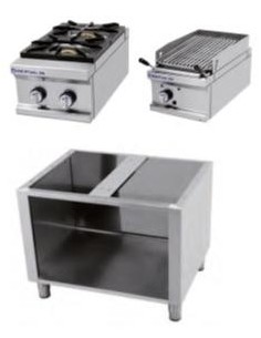 CONJUNTO DE COCCIàN FORMADO POR COCINA 2 FUEGOS+BARBACOA Y MUEBLE FONDO 750MM REPAGAS MOD MCB8075                               