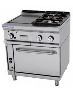 CONJUNTO DE COCCIàN FORMADO POR COCINA 2 FUEGOS+PLANCHA ACERO Y HORNO GAS FONDO 750MM REPAGAS MOD HCP8075                       