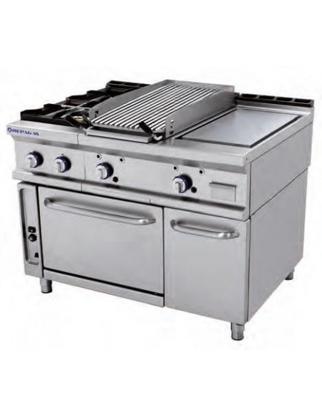 CONJUNTO DE COCCIàN FORMADO POR COCINA 2 FUEGOS+PLANCHA ACERO+BARBACOA Y HORNO GAS FONDO 750MM REPAGAS MOD HCP                  