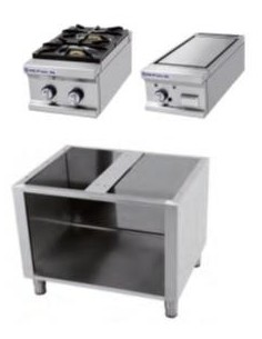 CONJUNTO DE COCCIàN FORMADO POR COCINA 2 FUEGOS+PLANCHAY MUEBLE FONDO 750MM REPAGAS MOD MCP8075                                 