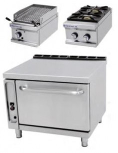 CONJUNTO DE COCCIàN FORMADO POR COCINA 2 FUEGOS+BARBACOA Y HORNO GAS FONDO 750MM REPAGAS MOD HCB8075                            